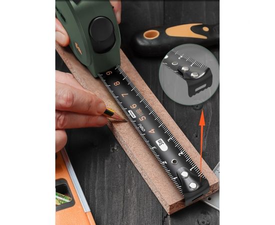 Рулетка DELI home series green ht8316l 3мх16мм, эксклюзивный дизайн, корпус из софттач пластика, противоскользящая резиновая вставка, подарочная упаковка 112895 – изображение 7