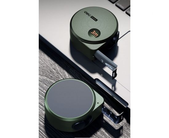 Рулетка DELI home series green ht8316l 3мх16мм, эксклюзивный дизайн, корпус из софттач пластика, противоскользящая резиновая вставка, подарочная упаковка 112895 – изображение 5