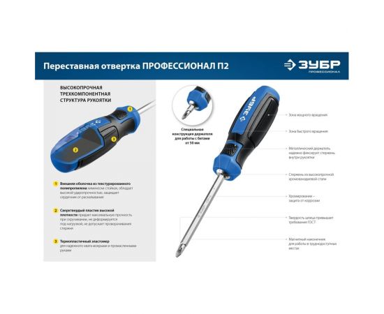Переставная отвертка ЗУБР Профессионал-П2 SL6/PH2 25029 – изображение 5
