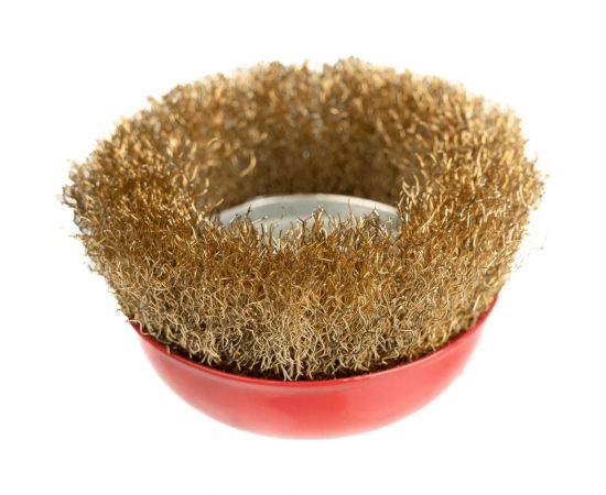 Щетка-чашка по металлу 100 мм, М14, латунная для УШМ SAMGRUPP 16207 – изображение 3