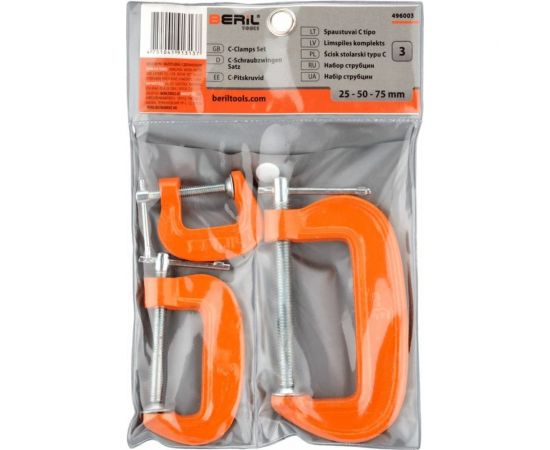 Набор струбцин BERIL 496003 25 мм, 50 мм, 75 мм, 3 шт. 10269 – изображение 3