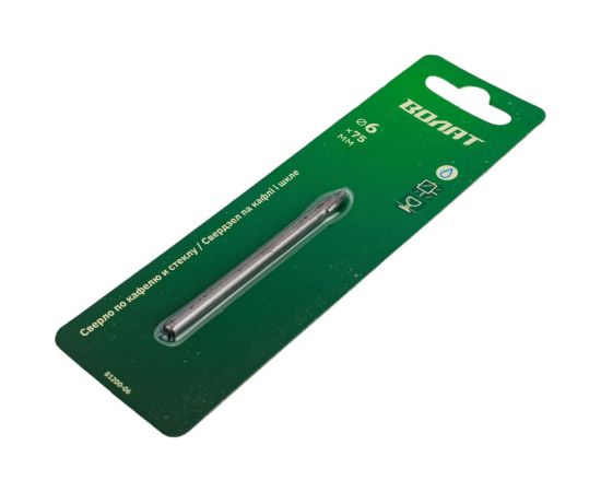 Сверло по кафелю и стеклу твердосплавное копьевидное 6х75 мм, ц/х ВОЛАТ 81200-06 – изображение 3