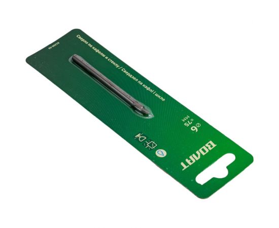 Сверло по кафелю и стеклу твердосплавное копьевидное 6х75 мм, ц/х ВОЛАТ 81200-06 – изображение 2