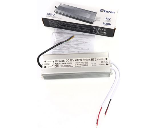 Электронный трансформатор для светодиодной ленты FERON 200W 12V IP67 (драйвер), LB007, 48061 – изображение 4