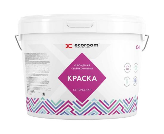 Силиконовая краска ECOROOM для фасадных работ, белый, 14 кг Е-Кр-3681/14 
