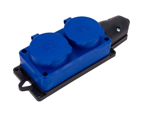 Колодка UNIVersal 2-х местная однофазная с заглушками компакт c заземлением каучук 16а 250в ip44 цвет синий еврослот 3043 