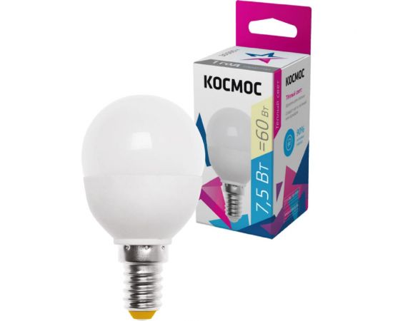 Светодиодная лампа КОСМОС LED GL45 7.5Вт 220В E14 3000К LkecLED7.5wGL45E1430 417257 