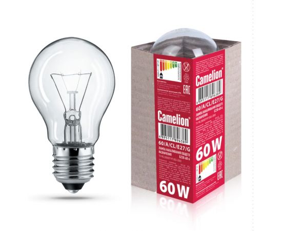 Лампа накаливания Camelion 60/A/CL/E27/G (с прозрачной колбой, ЛОН, ГОФРА, Б230-60-6) 15042 