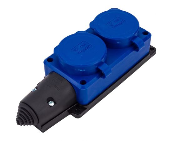 Колодка UNIVersal 2-х местная однофазная с заглушками компакт c заземлением каучук 16а 250в ip44 цвет синий еврослот 3043 – изображение 6
