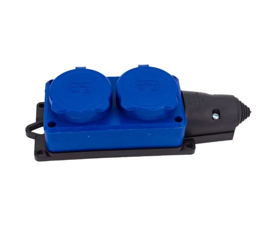 Колодка UNIVersal 2-х местная однофазная с заглушками компакт c заземлением каучук 16а 250в ip44 цвет синий еврослот 3043 – изображение 5