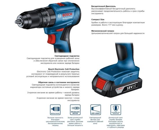 Аккумуляторная ударная дрель-шуруповерт Bosch GSB 185-LI (соло) 06019K3103 – изображение 2