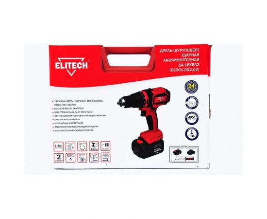 Аккумуляторная ударная дрель-шуруповерт Elitech 2х4.0Ач ДА 18УБЛ2 191609 – изображение 6