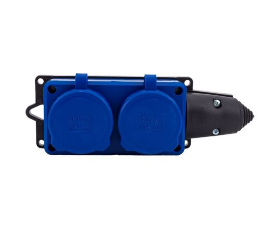 Колодка UNIVersal 2-х местная однофазная с заглушками компакт c заземлением каучук 16а 250в ip44 цвет синий еврослот 3043 – изображение 4