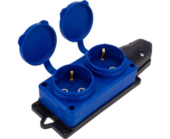 Колодка UNIVersal 2-х местная однофазная с заглушками компакт c заземлением каучук 16а 250в ip44 цвет синий еврослот 3043 – изображение 3