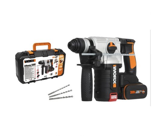 Аккумуляторный бесщеточный перфоратор WORX 20В, 4Ач x2, ЗУ 2А, кейс WX380 