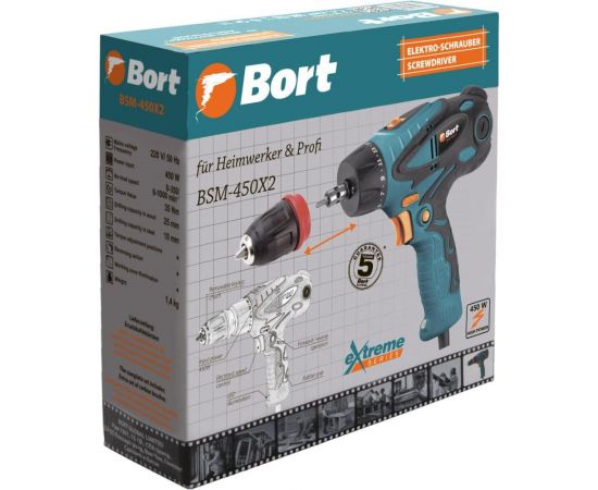 Электрическая дрель-шуруповерт BORT BSM-450x2 93410600 – изображение 3