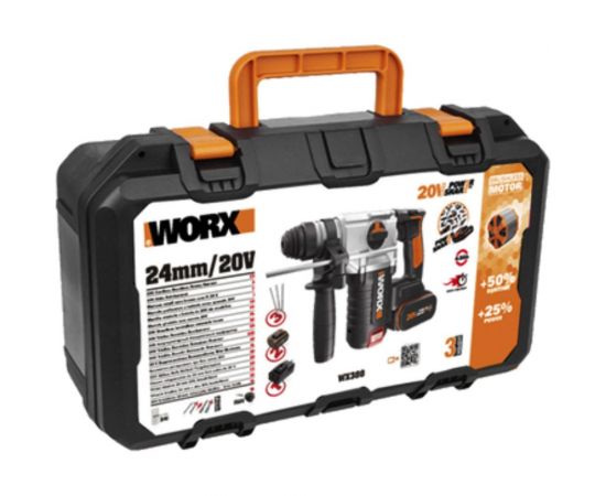 Аккумуляторный бесщеточный перфоратор WORX 20В, 4Ач x2, ЗУ 2А, кейс WX380 – изображение 5