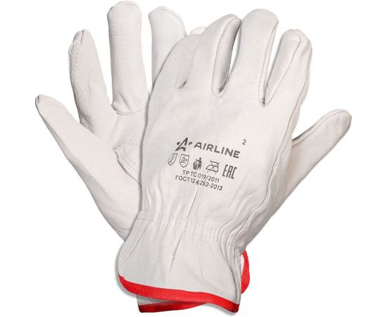 Водительские перчатки Airline, натуральная мягкая кожа, размер L, белые ADWG104 