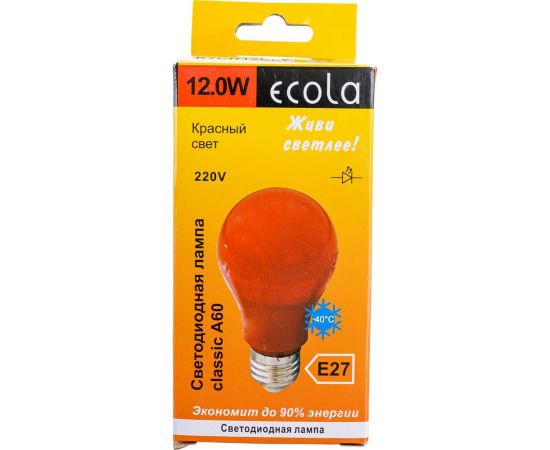 Светодиодная лампа Ecola classic LED color 12,0W A60 220V E27 Red Красная 360 композит 110x60 K7CR12ELY – изображение 2