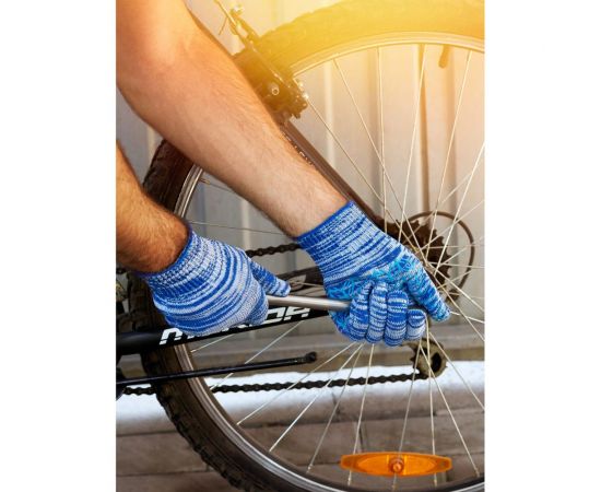 Трикотажные перчатки с ПВХ Фабрика перчаток 10 класс, 6 нитей, синие 6-10-ПЛ-СИН-(L) – изображение 2