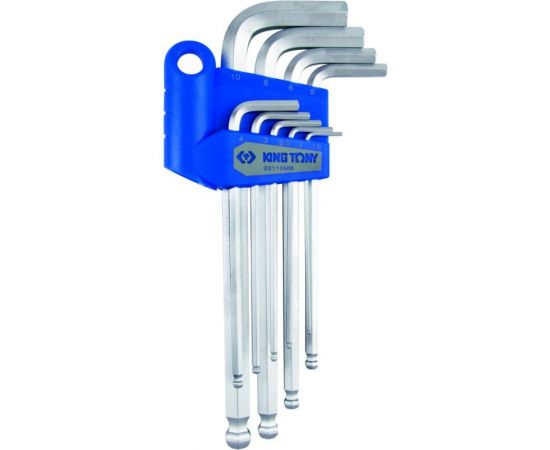 Набор Г-образных шестигранников с шаровым окончанием (1,5-10 мм, 9 предметов) KING TONY 20110MR 