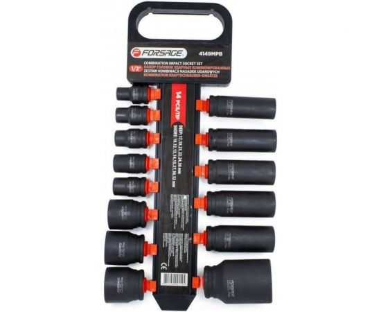 Набор головок ударных комбинированный на пластиковом держателе F-4149MPB 14 шт, 1/2"" Forsage 50482 
