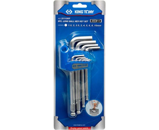 Набор Г-образных шестигранников с шаровым окончанием (1,5-10 мм, 9 предметов) KING TONY 20110MR – изображение 2