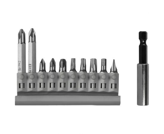 Набор бит ""Мастер"" 11 шт, 25 и 50 мм, PH, PZ, HEX, SL, TORX, держатель 60 мм ПРАКТИКА 908-214 – изображение 3