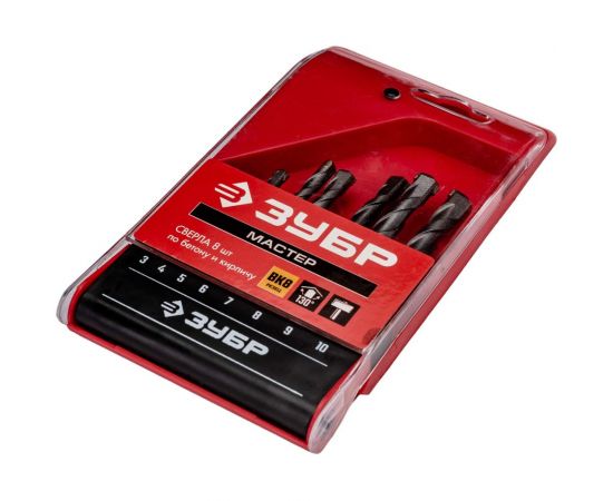 Набор сверл по бетону ЗУБР 8 шт, 3-4-5-6-7-8-9-10 мм 2922-H8_z02 – изображение 3