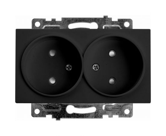 2-местная розетка STEKKER с защитной шторкой механизм без заземления, 10А Катрин, GLS10-7113-05, черный 39611 