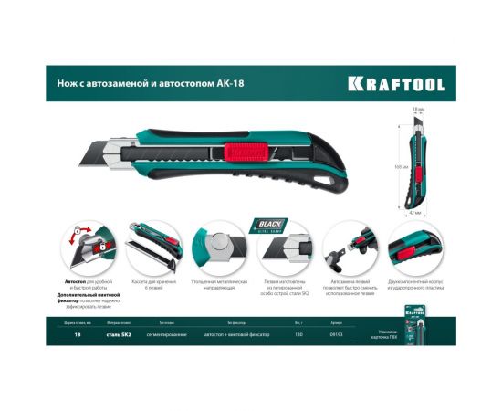 Нож с сегментированным лезвием 18 мм KRAFTOOL АК-18 09193_z02 – изображение 7