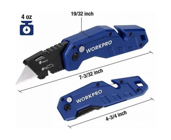 Складной быстросменный нож WORKPRO с нейлоновой рукояткой, 10 лезвий, трапециевидные лезвия WP211008 – изображение 5