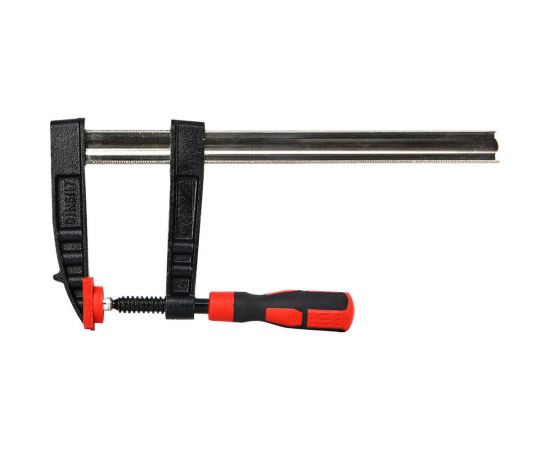 Столярная F-образная струбцина DELI dl110830z усиленная, 300x80 мм, максимальное усилие зажима 3000 Н, резьба 14 мм, штанга 6 мм 112049 – изображение 6