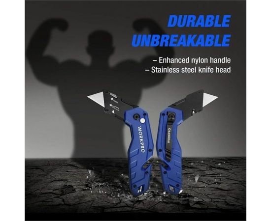 Складной быстросменный нож WORKPRO с нейлоновой рукояткой, 10 лезвий, трапециевидные лезвия WP211008 – изображение 6