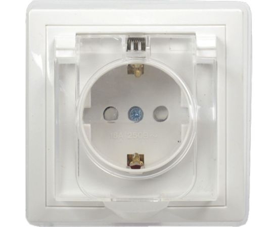 1-местная розетка с защитными шторками с крышкой IEK КВАРТА РСбш10-3-ККБ-44 с заземляющим контактом, керамика, IP44, 16А, белый ERK70-K01-10-DM-44 