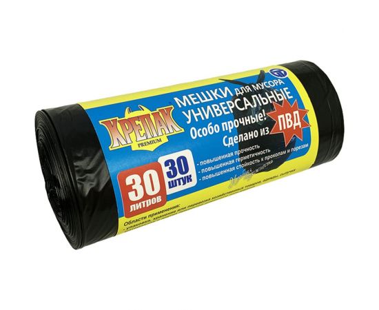 Мешки для мусора Особо прочные ПВД 30 л, 30 шт Крепак 10788 