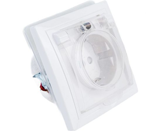 1-местная розетка с защитными шторками с крышкой IEK КВАРТА РСбш10-3-ККБ-44 с заземляющим контактом, керамика, IP44, 16А, белый ERK70-K01-10-DM-44 – изображение 4