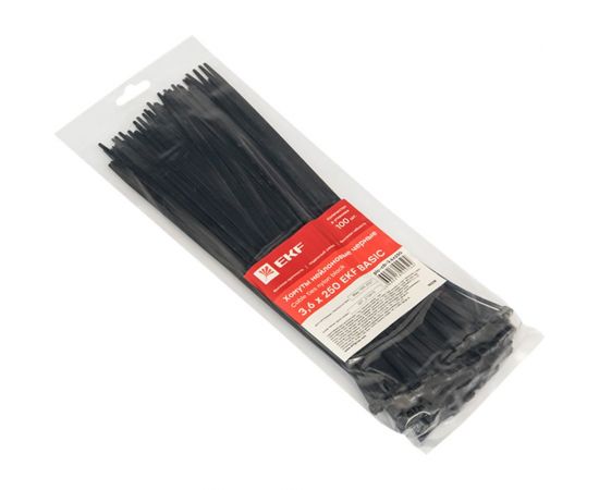 Хомут EKF 3,6х250 черный, нейлон 100 шт. plc-cb-3,6x250 – изображение 2