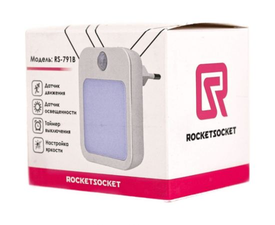 Светодиодный ночник ROCKETSOCKET с датчиком движения квадратный, Вкл/Выкл/Авто, регулировка яркости, теплый белый свет, 1.0Вт, Белый RS-791B – изображение 7