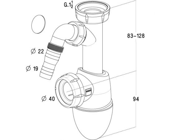 Сифон для мойки Nicoll без выпуска, резьба 1 1/2х40 BM53-0224360 – изображение 3