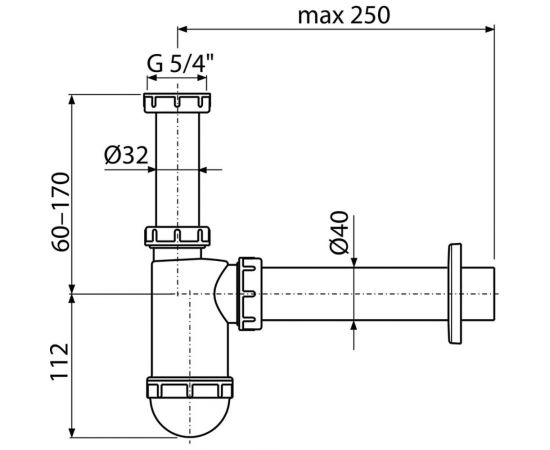 Сифон для раковины Alcadrain ø40 с накидной гайкой 5/4" ag210522140 00079305 – изображение 2