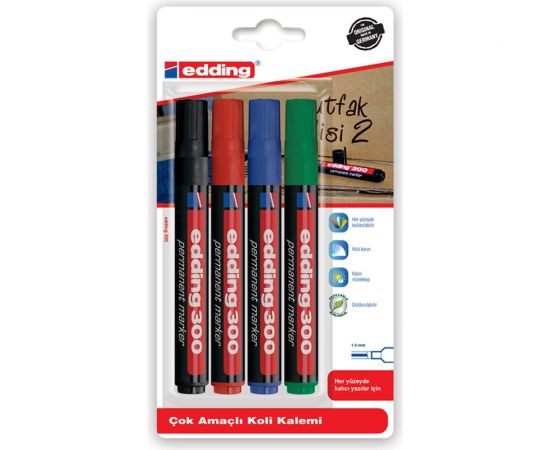 Набор пермаментных маркеров EDDING 300, круглый наконечник, 1.5-3 мм, 4 штуки 4 цвета E-300#4S 