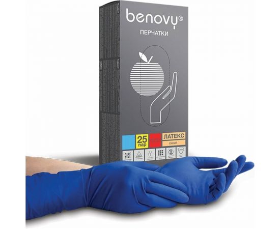 Медицинские диагностические одноразовые перчатки BENOVY из натурального латекса, синие, р. M, 50 шт 15 532 – изображение 2