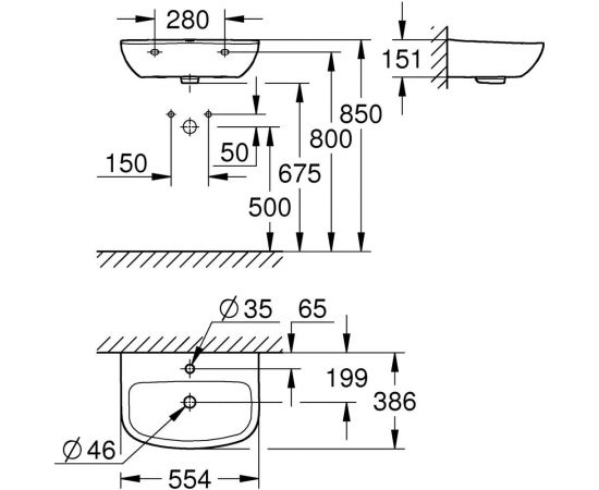 Подвесная раковина GROHE Bau Ceramic ширина 55 см 39440000 – изображение 3