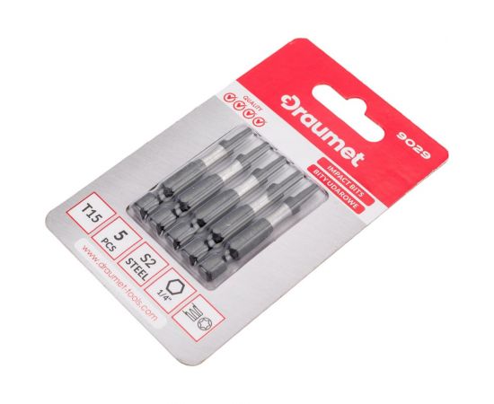 Биты ударные TORX T15, 50 мм, S2, 5 шт DRAUMET 9029 – изображение 2