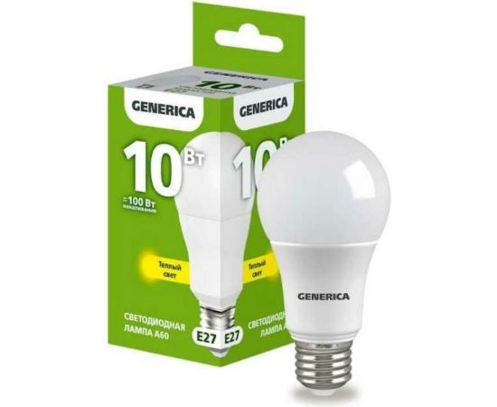 Светодиодная лампа GENERICA A60 груша 10Вт 230В 3000К E27 LL-A60-10-230-30-E27-G 