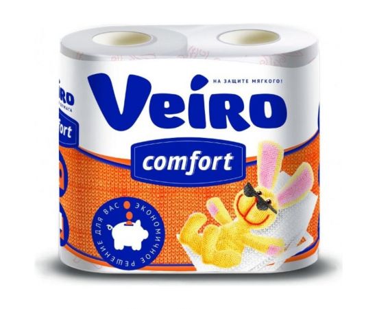 Туалетная бумага Veiro Comfort 2-х слойная ОРАНЖЕВАЯ, 4 шт 43653 