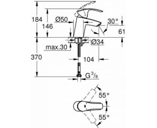 Однорычажный смеситель для раковины GROHE Eurosmart 2015 гладкий корпус, S-size 32467002 – изображение 2