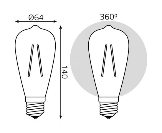 Диммируемая лампа Gauss Filament ST64 6W 620lm 2400К Е27 golden LED 1/10/40 102802006-D – изображение 2