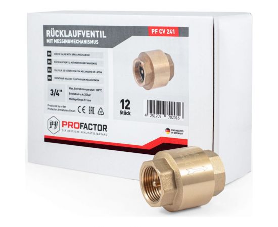 Обратный клапан PROFACTOR с латунным штоком, в/в 3/4"" PF CV 241 – изображение 2